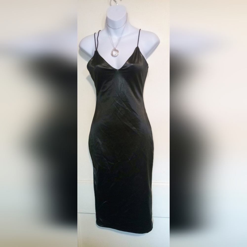 SHEIN Black Satin Slip Midi Dress